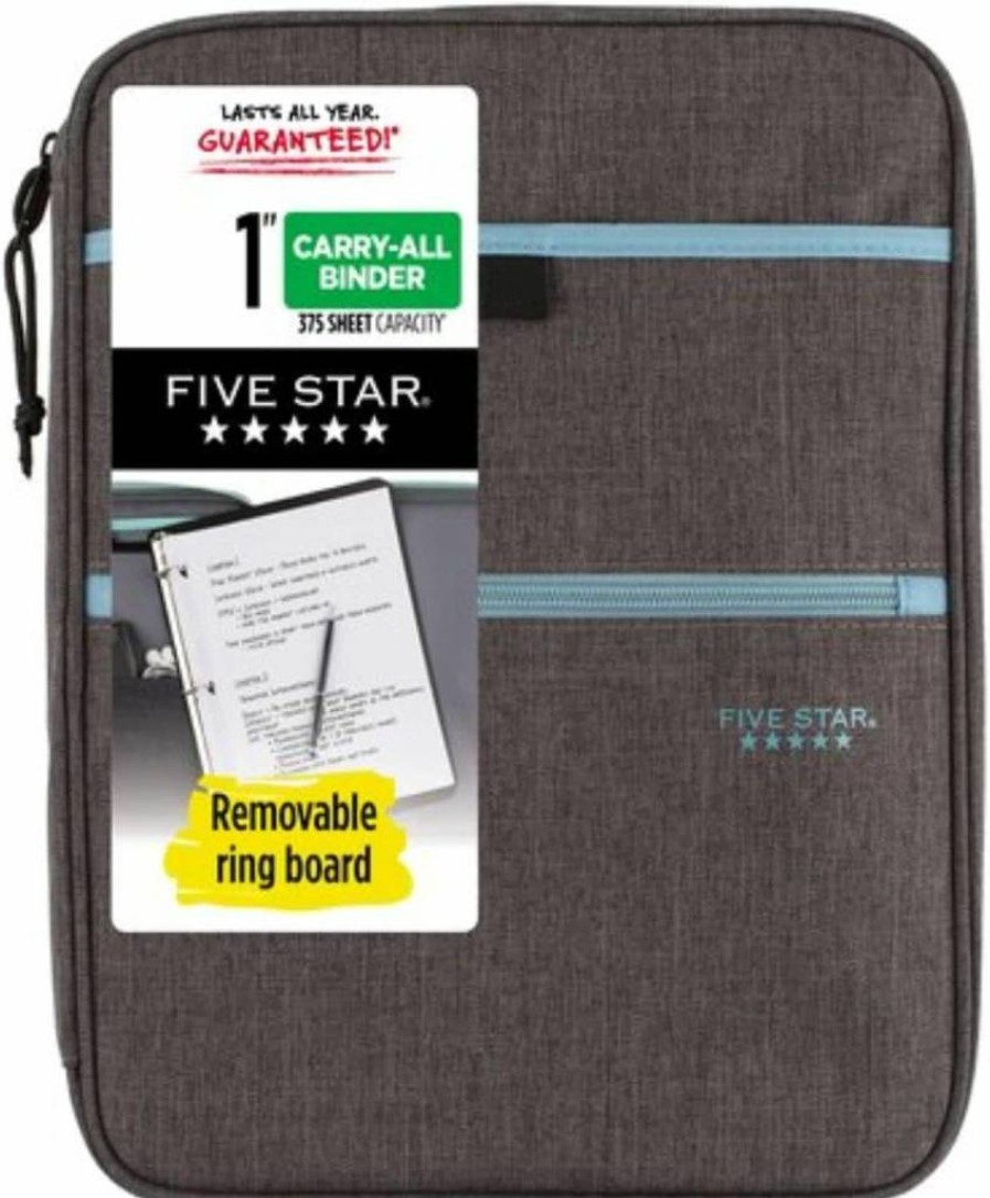 Five Star 1 Inch 3-Ring Binder with Zipper, 375 Sheet Capacity, Gray/Mint, Includes Pockets & 4-Tab Dividers for School or Office (29092Bh0)