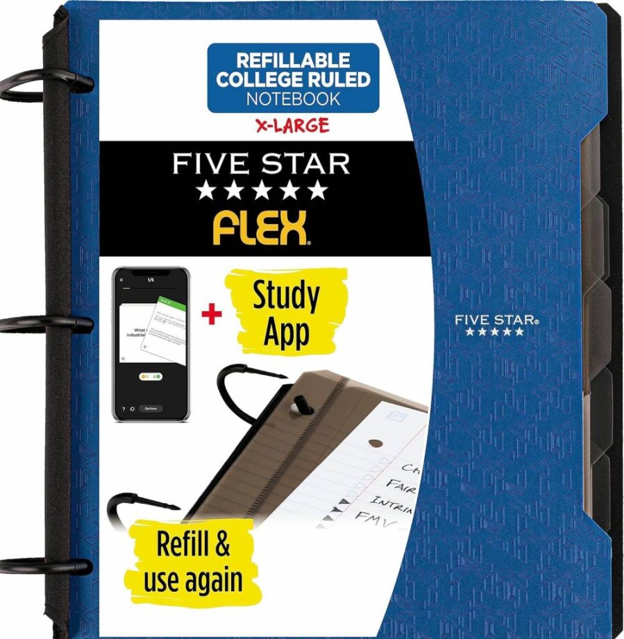 Five Star Flex Refillable Notebook with Study App - 1.5" Techlock Binder, College Ruled, 300 Sheets, Includes Pockets, Tabs & Dividers, Pacific Blue (29324AD2)