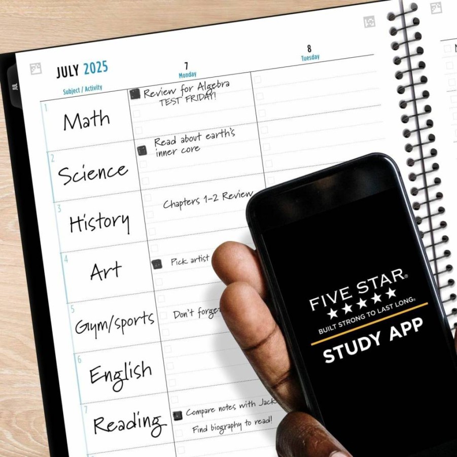 Five Star Academic Planner 2024-2025: Weekly & Monthly Student Organizer with Study App, 5.5" x 8.5", Black (CAW45905)