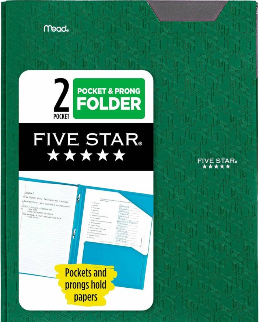 Five Star Black 2-Pocket Plastic Folder with Prong Fasteners and Stay-Put Tabs, Letter Size 8.5 x 11 Inches, Durable School & Office Supplies (Model 72113)